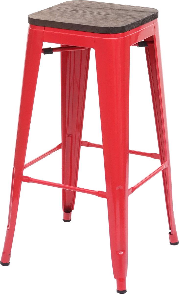 MCW Barkruk -A73 incl. houten zitting barkruk metaal industrieel ontwerp stapelbaar ~ rood