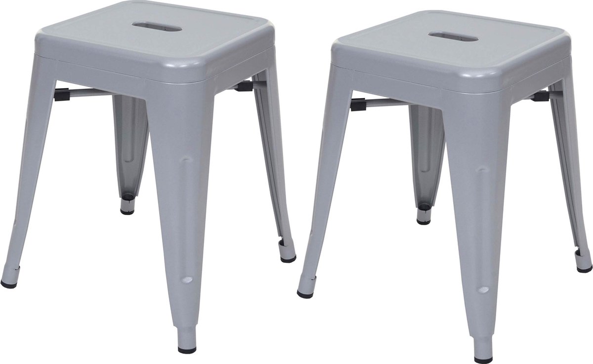 Set van 2 krukken MCW-A73, metalen kruk zitkruk, metalen industrieel ontwerp stapelbaar ~ grijs