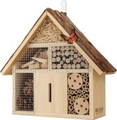 Insectenhotel met schorsdak, onbehandeld, insectenhuis van natuurlijk hout voor bijen, lieveheersbeestjes, gaasvliegen & vlinders, bijenhotel & nesthulp om op te hangen, klein