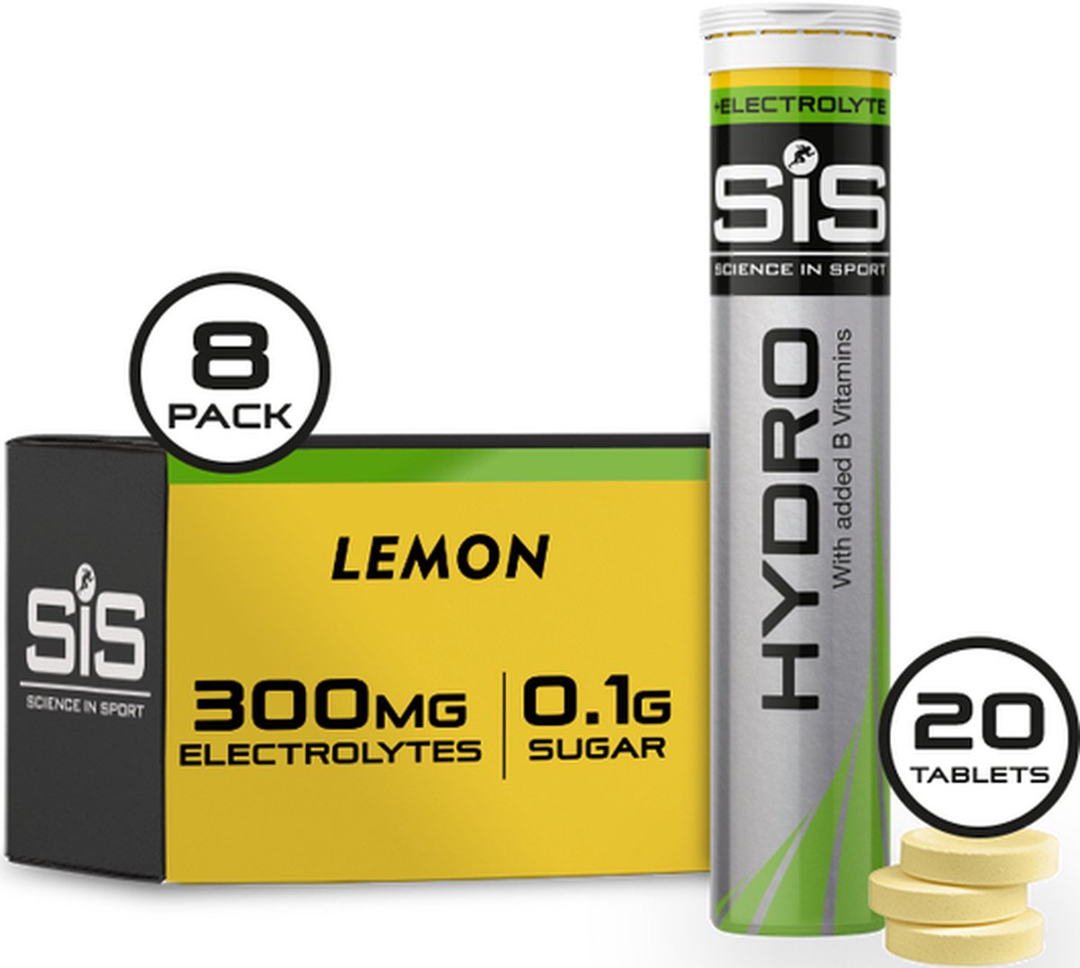 Goedkoopste Science in Sport - SIS Go Hydro Bruistabletten - 300mg Elektrolyten - Lemon Smaak - 8x20 (160) Tabletten voordeelverpakking