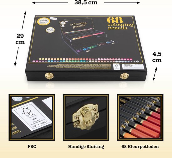 Craft Sensations Professionele Kleurpotloden Koffer 68-Delig - Kleurpotloden Voor Volwassenen - Hoogwaardige Pigmenten - Stijlvolle Opbergkoffer - Fijne Punt - Zachte Textuur - Perfecte Kleurafgifte - Cadeau Voor Tekenliefhebbers