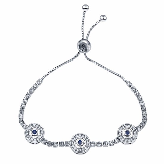 Fako Bijoux® - Bracelet Femme Trio Strass Blue - Ajustable - 14-22cm - Cadeau - Anniversaire - Femme - Argenté
