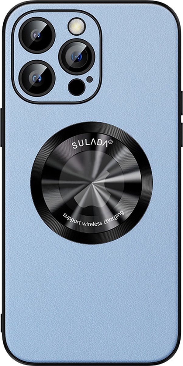 Sulada Soft case Microfiber leer en shockproof en lensbeschermer met magnetische ring voor de iPhone 13 Pro Sierra Blauw