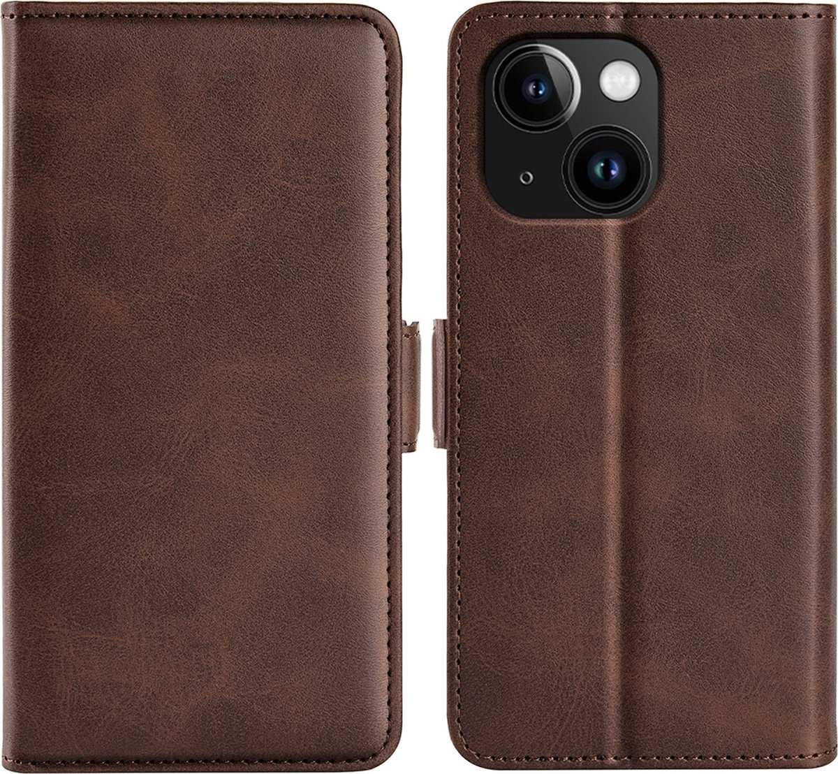 Mobigear Telefoonhoesje geschikt voor Apple iPhone 15 Pro Hoesje | Mobigear Slim Magnet Bookcase Portemonnee | Pasjeshouder voor 3 Pasjes | Telefoonhoesje voor Pinpas / OV Kaart / Rijbewijs - Bruin
