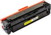 Gele toner cartridge, model CF412Y, met oranje hendel.