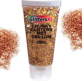 Chunky Glitters met Gel Lijm Tube (Rose Goud) [Volume 20ML - Festival Jewels Glitter Outfit Lichaam en Gezicht - Make-up Diamond Dots Face Body - Diamantjes Strass Steentjes - Kinderen Volwassenen Dames Makeup Tattoo Mastix Schmink]