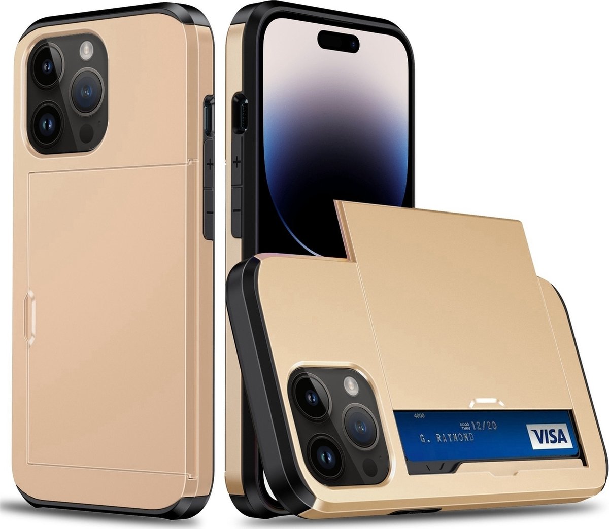 Mobigear Card Telefoonhoesje geschikt voor Apple iPhone 15 Pro Max Hoesje Hardcase Backcover Shockproof met Pasjeshouder - Goud