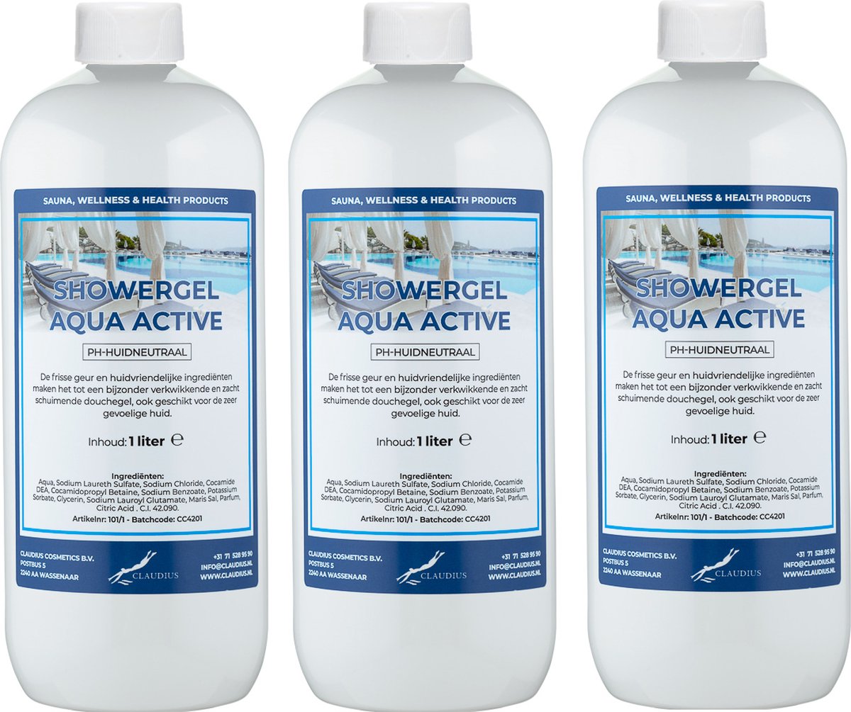 Goedkoopste Douchegel Aqua Active 1 Liter - set van 3 stuks - Showergel