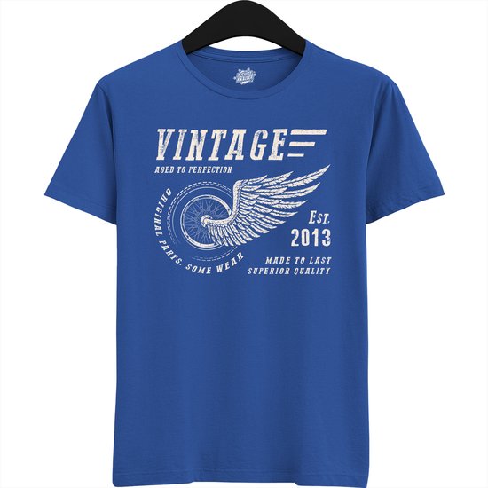 A Vintage Motorcycle Addict Est 2013 | Retro Verjaardag Motor Cadeau Shirt - T-Shirt - Unisex - Royal Blue - Maat L