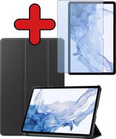 Hoes Geschikt voor Samsung Galaxy Tab S9 Plus Hoes Book Case Hoesje Trifold Cover Met Uitsparing Geschikt voor S Pen Met Screenprotector - Hoesje Geschikt voor Samsung Tab S9 Plus Hoesje Bookcase - Zwart