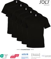 5 Pack SOLS V-hals, Heren T-Shirt 100% katoen V-hals, Zwart, Maat 3XL
