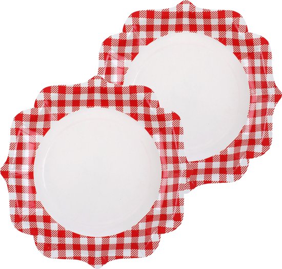 Foto: Santex boerenbont oktoberfest thema wegwerpbordjes 20x 23 cm gingham vichy print