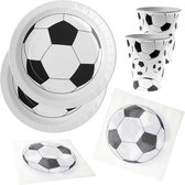 Set de vaisselle jetable Voetbal party - 20x assiettes / 20x gobelets / 20x serviettes - blanc/noir
