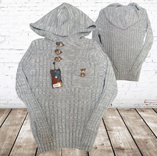 Pull torsadé gris à capuche - Violento - M - Pull homme