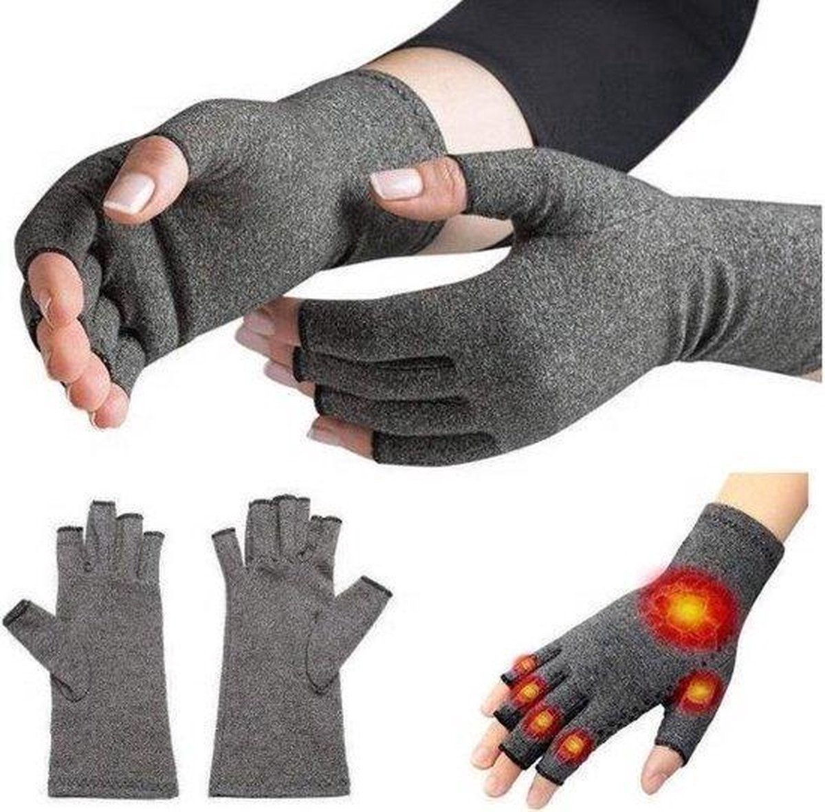 Goedkoopste Compressie Handschoenen I Therapeutische Handschoenen I Open Vingertoppen I Maat L I Grijs I 1 Paar