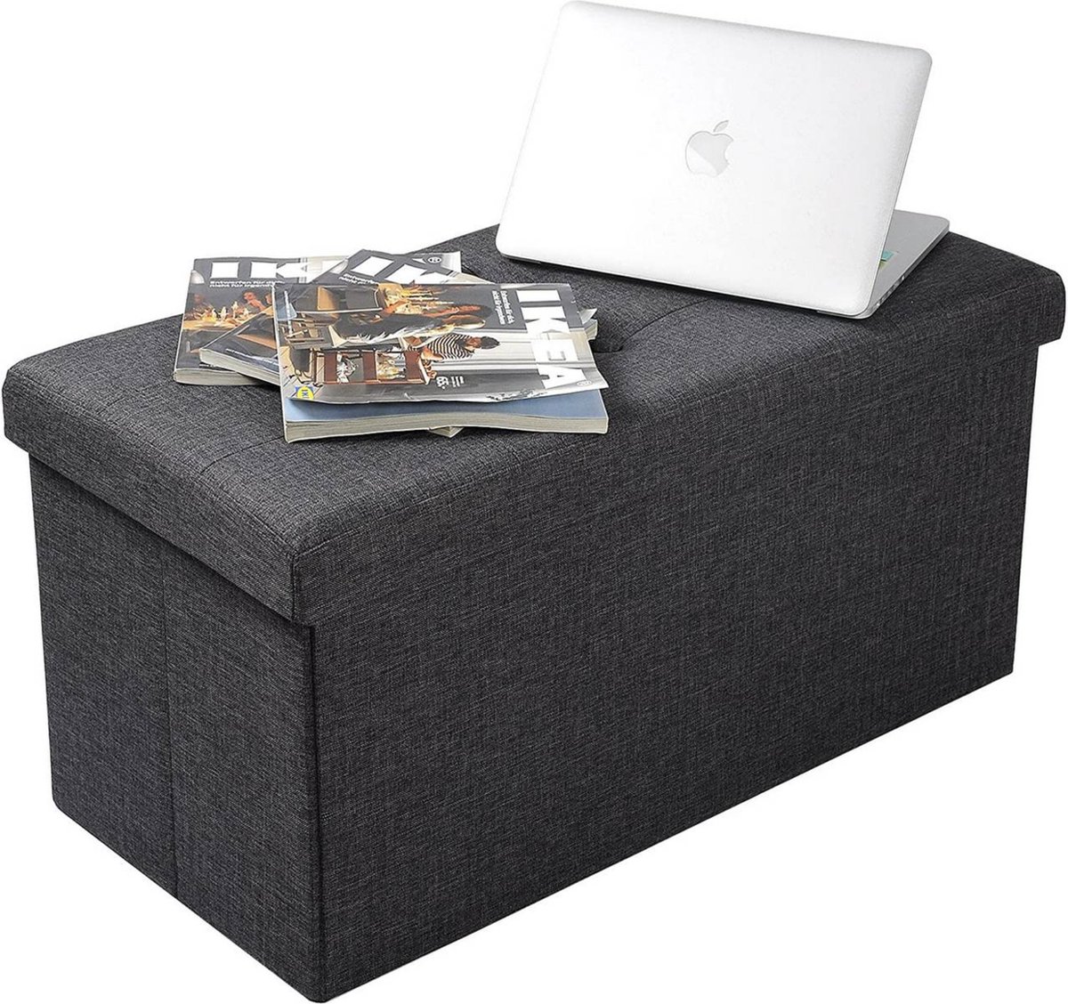Moderne Opbergbank Redina - Met opbergruimte - Zitbank Poef - Voetenbank - Opbergbox hocker - Zitkist met deskel - Donkergrijs - Stof - 76x38x38 cm