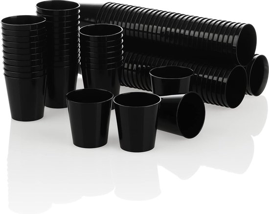 120x borrelbekers herbruikbaar - borrelglaasjes - borrelglas voor feestjes, camping en onderweg - herbruikbaar en vaatwasmachinebestendig (120 stuks - zwart)