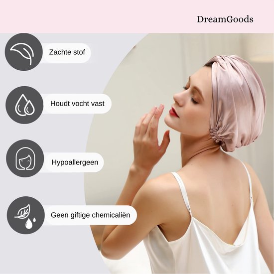 DreamGoods Zijden Slaapmuts - 100% Zijde - Silk Bonnet - Slaapmuts - Haarnet - Haarmuts - Medium Size - Zacht & Stralend