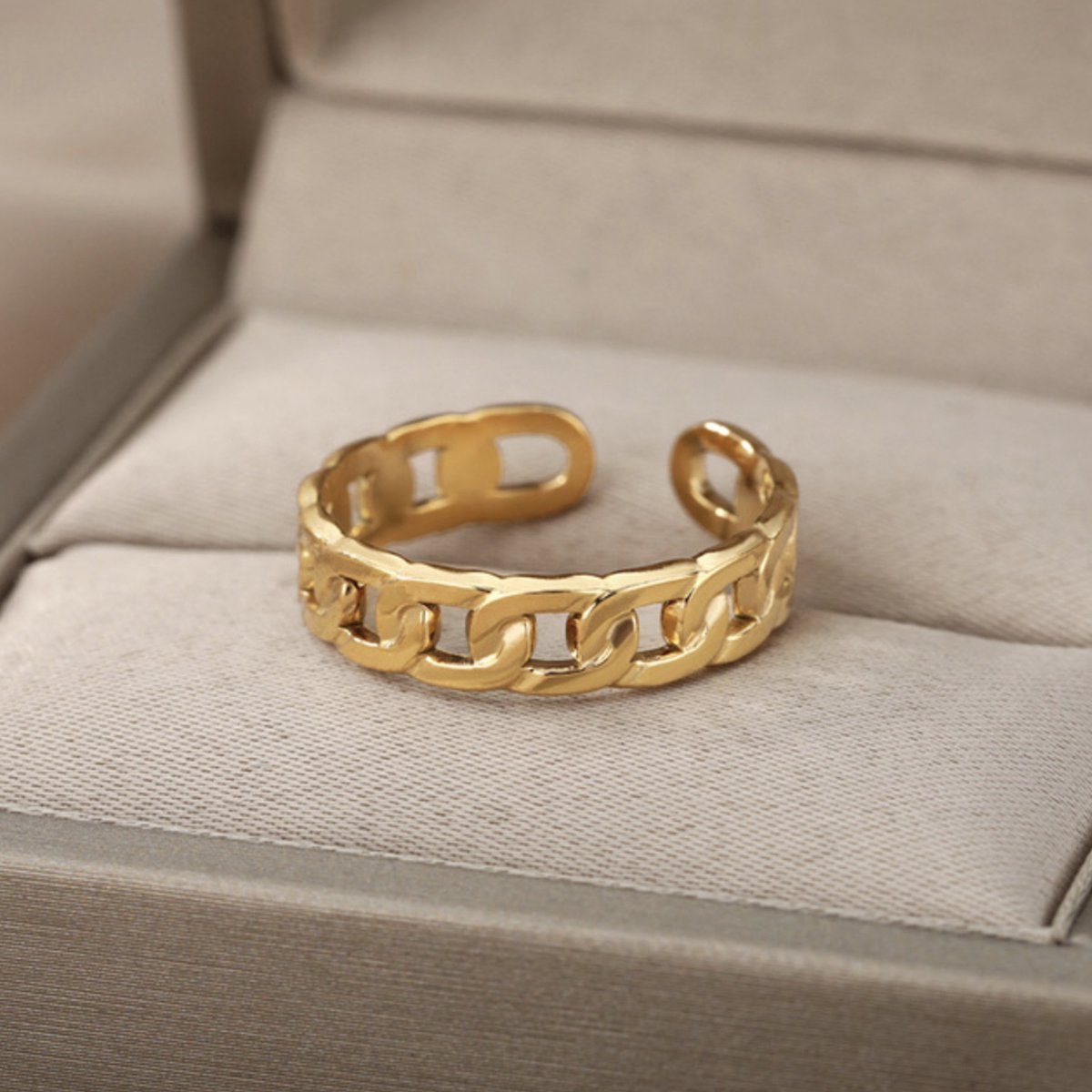 Hiden | Moderne Ring - Ringen Dames - Goudkleurig - Sieraden - Ringen set | Chain Ring