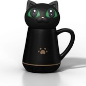 Koffiemok met schattige zachte siliconen kattendeksel Kneedbaar en knijpbaar creatieve geschenken geschikt voor kantoor en thuis decompressie mok/beker 350 ml/12 oz zwart