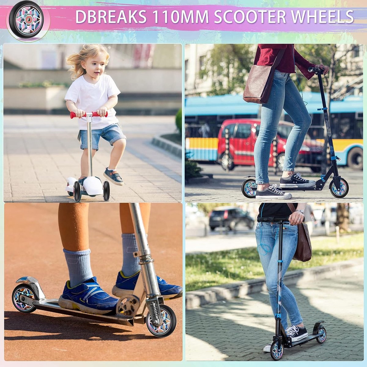 Set van 2 reservewielen voor stuntstep, 110 mm, met ABEC-9 kogellagers, voor de meeste scooters en kickscooters, zwart Set van 2 reservewielen voor stuntstep, 110 mm, met ABEC-9 kogellagers, voor de meeste scooters en kickscooters, zwart