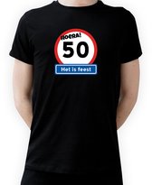 T-shirt Hoera 50 jaar|Fotofabriek T-shirt Hoera het is feest|Zwart T-shirt maat S| T-shirt verjaardag (S) Sarah/Abraham(Unisex)