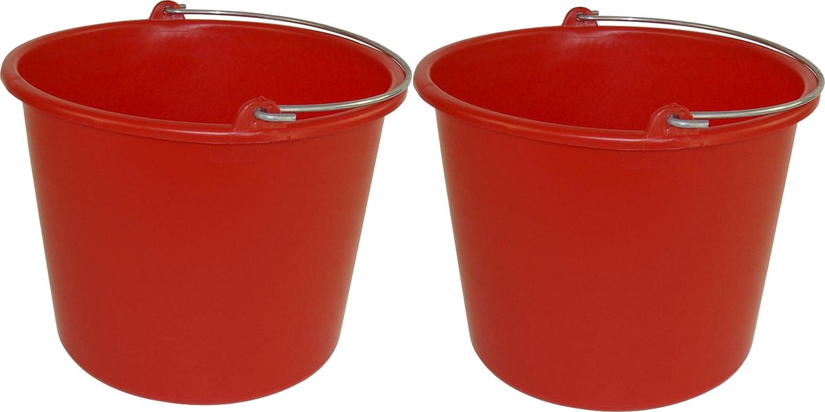 Goedkoopste Huishoud emmer - 2x - rood - kunststof - 12 liter - D29 x H35 cm