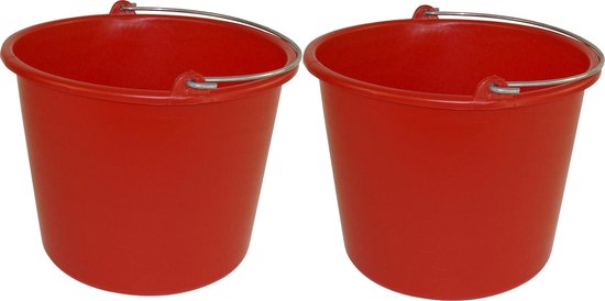 Huishoud emmer - 2x - rood - kunststof - 12 liter - D29 x H35 cm