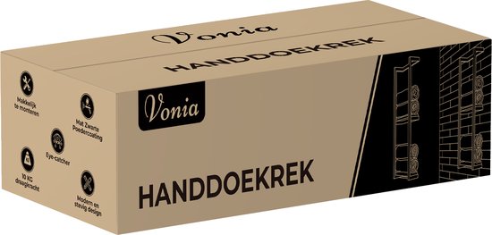 Vonia Handdoekrek - Badkamerrek - Wandplank Hout - Handdoekrek Badkamer - Handdoekhouder - Handdoekenrek Zwart