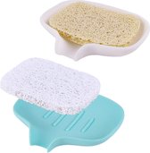 Zeepbakje siliconen 2 stuks met afvoer met 2 stuks zeepbescherming zeeplifter zeepkussen Luffa voor douche badkamer keuken werkblad