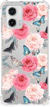 Telefoonhoesje Motorola Moto G73 Silicone Case met transparante rand Butterfly Roses