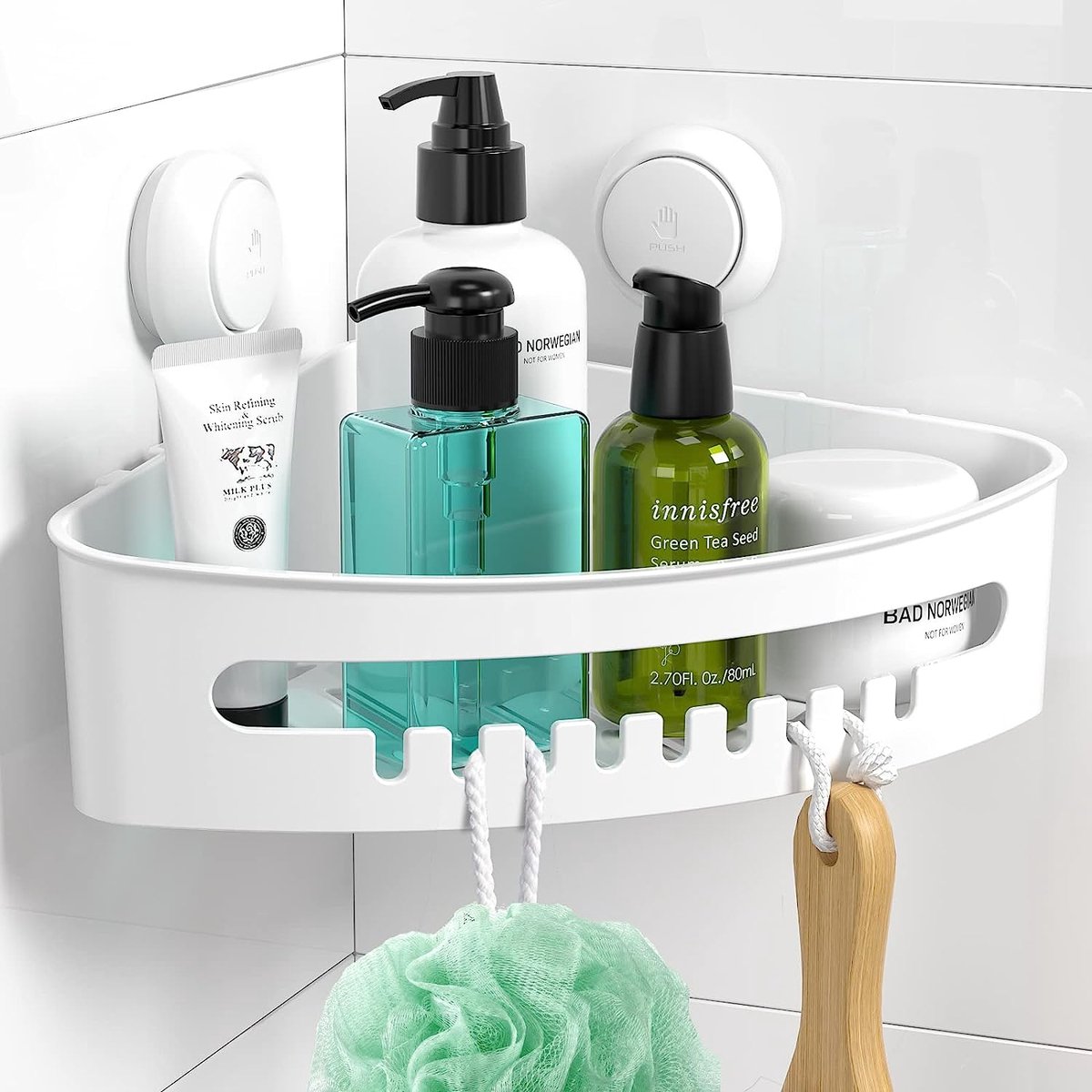 2 Étagères Douche Sans Perçage - Rangement Salle De Bain Avec Crochets, Acier Inoxydable 304, Support 40LBS