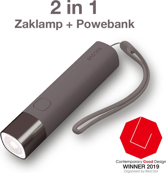 Mode Zaklamp + Powerbank telefoon oplader - Compact past in je handtas - Cadeau - Modieus ontwerp - 2 in 1 USB oplaadbare LED Zaklamp - Taupe Kleur