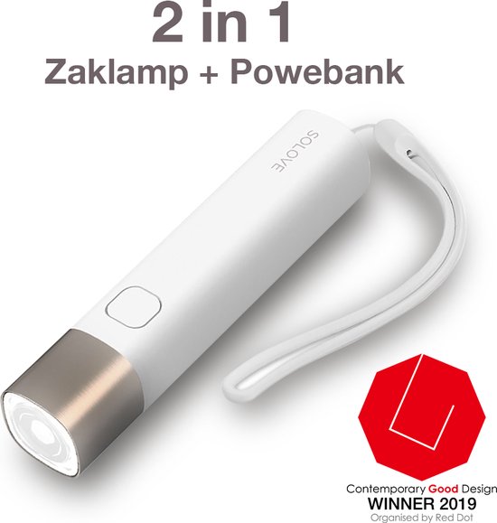 Mode Zaklamp + Powerbank telefoon oplader - Compact past in je handtas - Cadeau - Modieus ontwerp - 2 in 1 USB oplaadbare LED Zaklamp - Wit Kleur