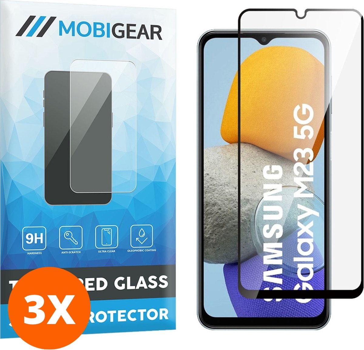 Mobigear Screenprotector geschikt voor Samsung Galaxy M23 Glazen | Mobigear Premium Screenprotector - Case Friendly - Zwart (3-Pack)