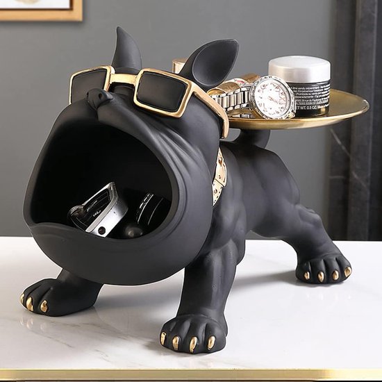 Bulldog Beeld met Dienblad - Decoratieve Honden Sculptuur met