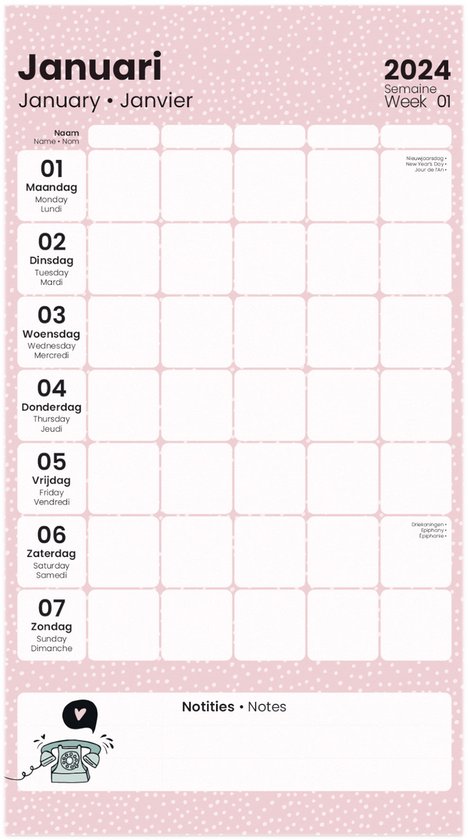 Calendrier familial - 2024 - L'original Helme Heine - 21x45cm