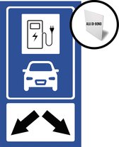 Pictogram/ bord aluminium | Parking elektrische wagens - met pijlen | 27 x 50 cm | Parkeren | Laadpaal | Oplaadstation | Laad station | Laden | Auto opladen | Eco | Voorbehouden | Parkeersignalisatie | Roestvrij | 1 stuk