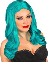 Widmann - Pruik Roxy Turquoise - Blauw, Groen - Halloween - Verkleedkleding
