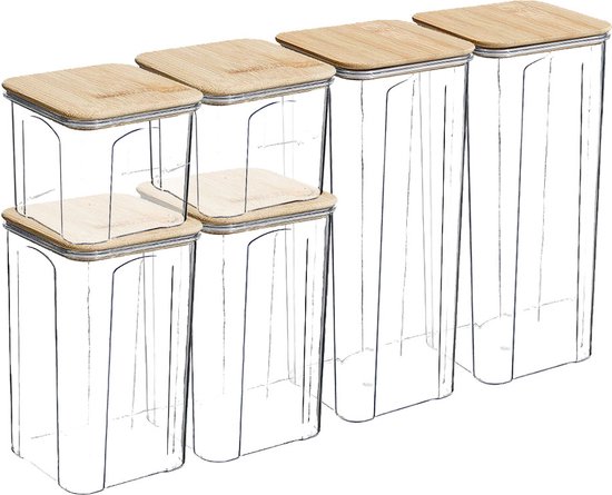 Schramm® 4 of 5-delige voorraadpotten set vierkant met bamboe deksel in 6 verschillende maten voorraadpotten luchtdichte voorraadpotten, Grootte:1600 ml