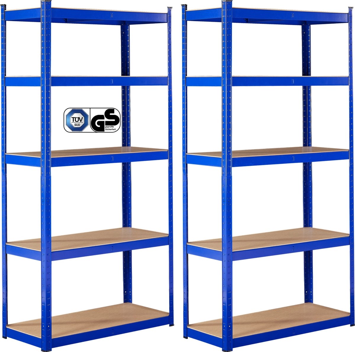AREBOS 2x Stellingkast - Stellingkasten - Opbergrek - 5 Planken - 875 kg Draagkracht - 180x90x30 cm - Metaal/MDF - Blauw
