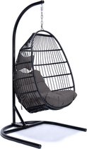 Ogarden Hangstoel Norway - Donker grijs kussen - Zwart Open Frame - Egg Chair - Vouwbare hangstoel