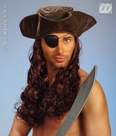 Widmann - Piraat & Viking Kostuum - Velvet Look Piratenmuts Met Pruik - Bruin - Carnavalskleding - Verkleedkleding