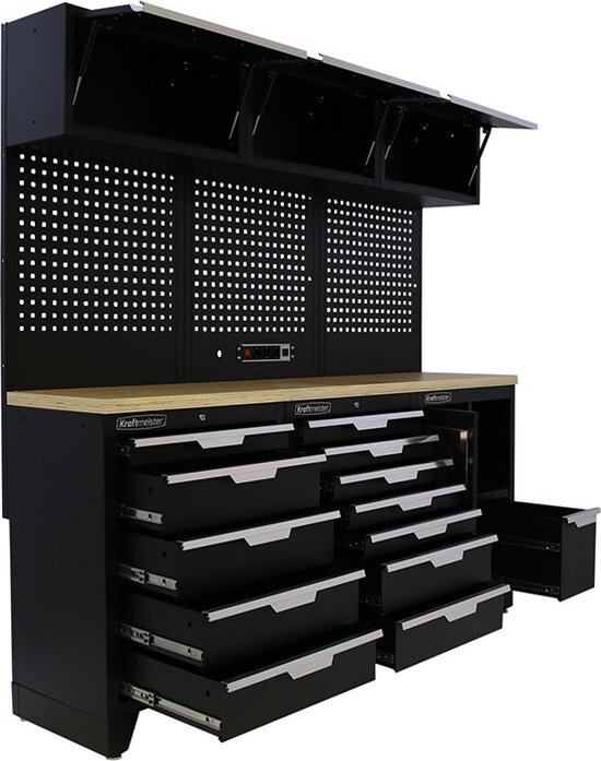 Banco Lavoro Kraftmeister 200cm Quercia - 12 Cassetti E 2 Porte Per Officina