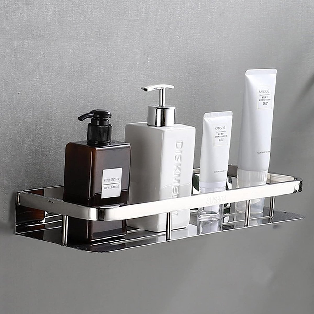 Etagere Douche a Suspendre 304 Acier Inoxydable Étagère Douche sans Perçage  2 Niveaux Noir Rangement Support Douche Panier Douche à Suspendre porte