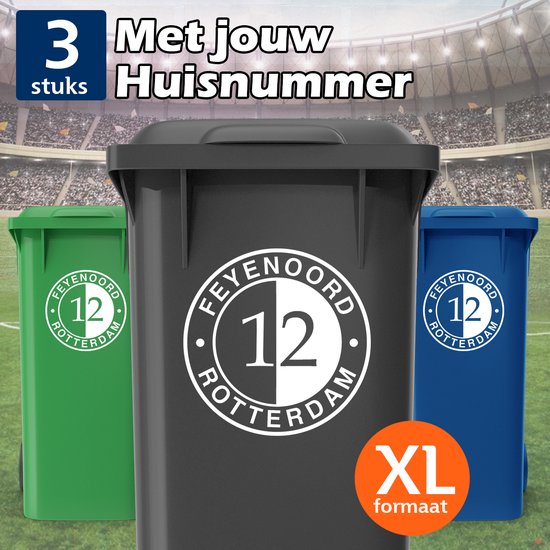 Rotterdam Container Stickers XL - Voordeelset 3 stuks - Voetbal Sticker - Rotterdam Huisnummer - Sticker voor Afvalcontainer / Kliko - Klikosticker (30x20cm)