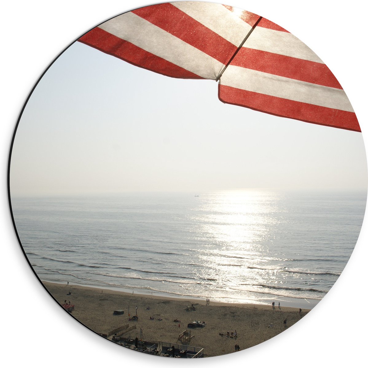 Dibond Muurcirkel - Strand - Zee - Zand - Parasol - Mensen - Strandtent - Zon - 30x30 cm F
