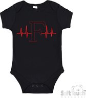 100% Katoenen Romper "FEYENOORD hartslag" Unisex Katoen Zwart/rood Maat 56/62