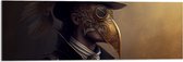 Acrylglas - Zijaanzicht van Man met Zwarte Hoed en Goud Masker - 90x30 cm Foto op Acrylglas (Wanddecoratie op Acrylaat)