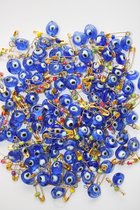Nevfactory Evil Eye Safety Glass Pins (100 Pieces), Blue Turkish Eye Lucky Charms, Metal - Boze Oog Kralen & Bedels - Nazar Boncugu - Versatile & Stylish Accessory for DIY Crafts, Jewellery Making, and Spiritual Protection